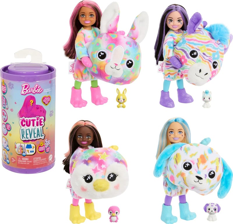 Barbie Cutie Reveal Chelsea Doll & Accessories, Color Dream Series Small Doll in Animal Plush Costume with 6 Surprises Including Color Change (Styles May Vary) - Image 1